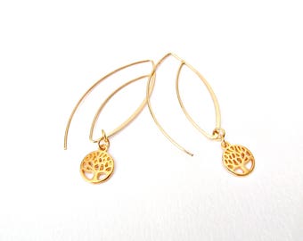 Delicate earrings, Tree of life earrings, Gold plated earrings, Bridal earrings, Dangle earrings, Christmas gift, Gift for her