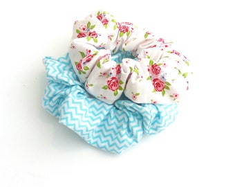 Handmade scrunchies, Σετ 2 υφασμάτινα λαστιχάκια για τα μαλλιά