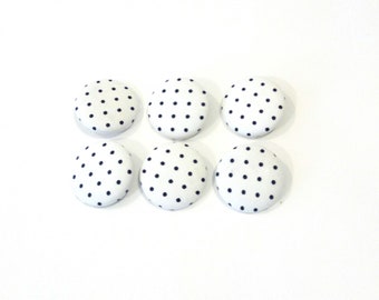 Polka dots buttons -Covered fabric buttons - Sewing buttons - White and black buttons -Fabric covered buttons -Size 36 22mm 7/8inches