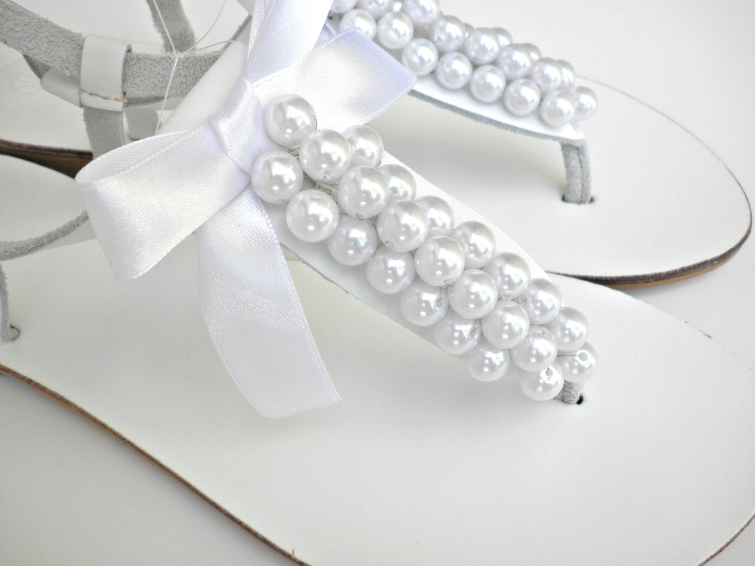 bridal white pearl flat sandals