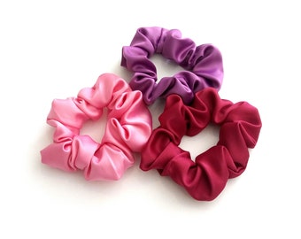 Pink satin scrunchy, Purple satin scrunchy, Hot pink satin scrunchy, Satin scrunchies, Hair accessories, Set of 3 scrunchies, Gift for her