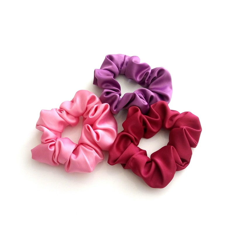 Hot pink satin scrunchy Purple satin scrunchy Satin scrunchies Set of 3 scrunchies Hair accessories Pink satin scrunchy Gift for her