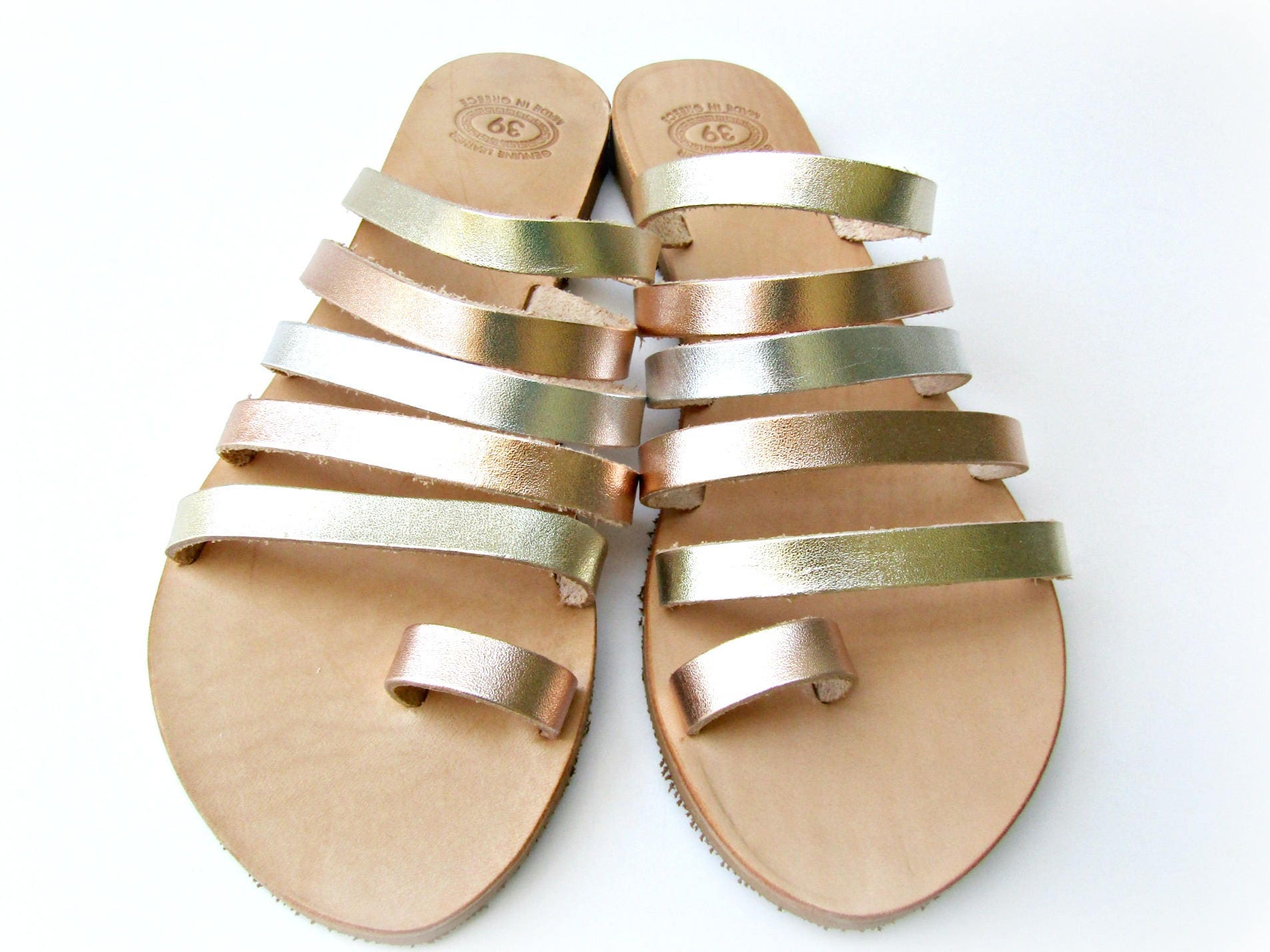 Gold sandals, Strappy sandals, Greek leather sandals, Bridal sandals, Toe ring, Summer leather 