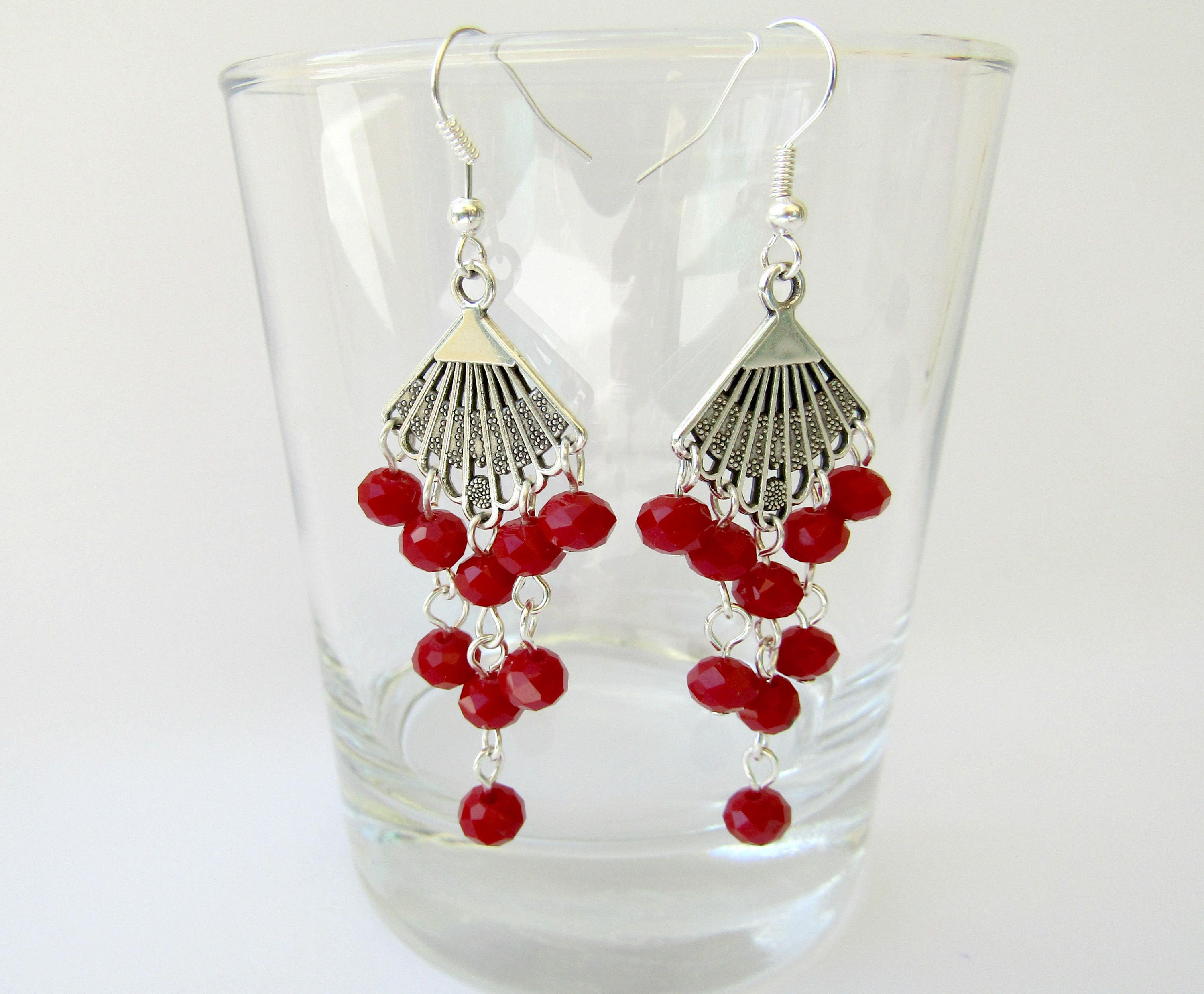 Fan Chandelier Earrings Red Crystal Boho Fan Chandelier Earrings Red Crystal Boho Bohemian Chic Dangle Gift For Her