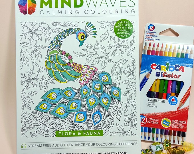 Coloring book gift set, Creative mindfulness gift, Nature coloring pages, Calming self care package, Art Gift idea