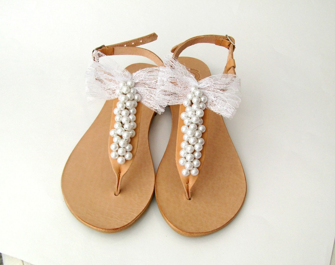 tan sandals with pearls