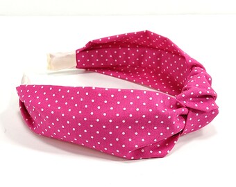 Στέκα με κόμπο φούξια πουά  / Headband pink polkadots