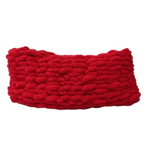 Cappuccio infinito lavorato a maglia grosso rosso, scaldacollo fatto a mano, morbido cappuccio rosso avvolgente, sciarpa Infinity, sciarpe rosse, moda naturale