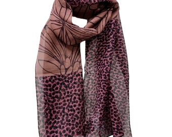 Φουλάρι animal print μωβ καφέ, Scarf animal print