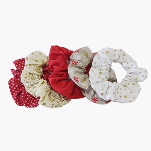 Christmas scunchies, Holiday hair accessories, Red stars crunchies, Pack Christmas scrunchies, Handmade scrunchies, Hair tie, Christmas gift