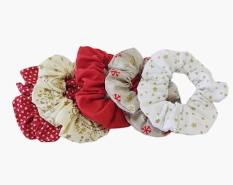 Christmas scunchies, Holiday hair accessories, Red stars crunchies, Pack Christmas scrunchies, Handmade scrunchies, Hair tie, Christmas gift