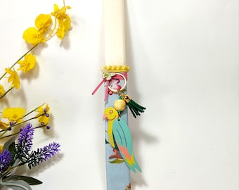 Greek Easter candle, Easter lampada Gift, Orthodox Easter gift, Greek Easter Candle, Handmade lampada with parrot Keychain, Tropical lampada