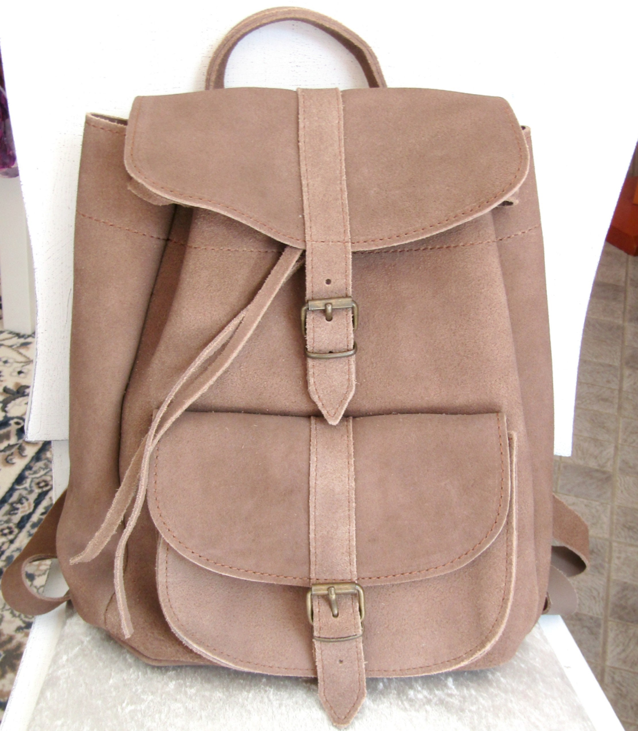 Suede leather backpack / Σουέτ σακίδιο πλάτης