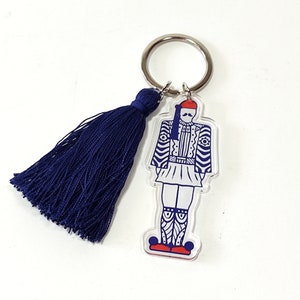Griekse sleutelhanger tsolia&#39;s, Evzones-sleutelhanger, patriottisch Grieks cadeau, blauwe sleutelhanger kwastje, Griekse souvenir tsolia&#39;s, cultureel geïnspireerd door Griekenland