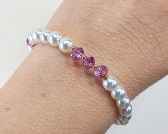 Βραχιόλι με πέρλες και μωβ  χάντρες   /  Pearl lilac beaded bracelet