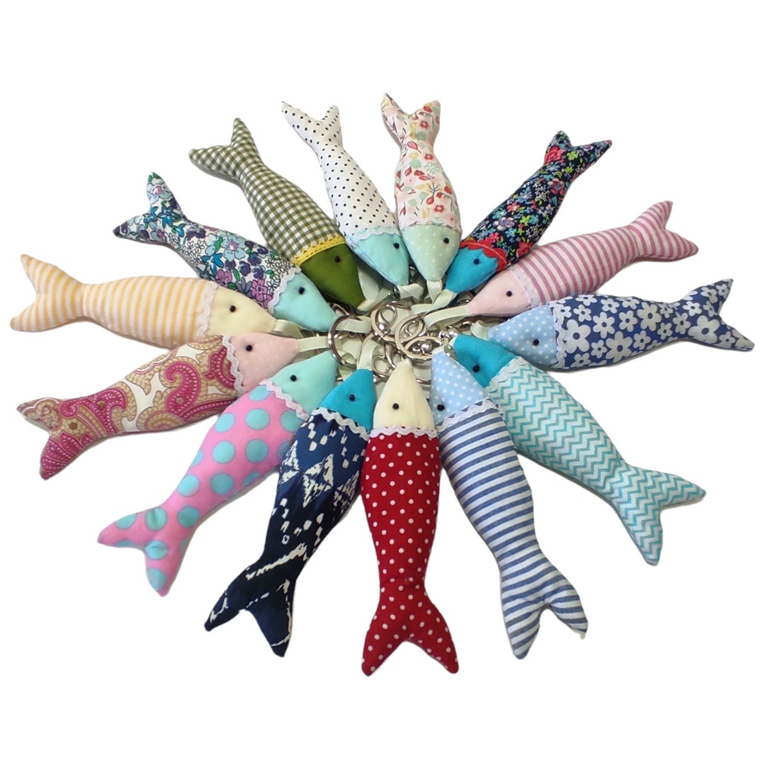 Sardine Fish Keychain, Handmade Cotton Keychain, Unique Fabric Keyring, Cute Animal Key Holder