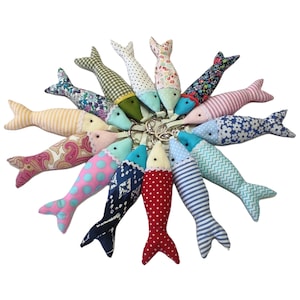 Sardine Fish Keychain, Handmade Cotton Keychain, Unique Fabric Keyring, Cute Animal Key Holder, Ocean-Themed Bag Charm, Small Fish Keychain