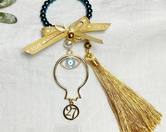 Greek gouri lucky charm 2027, Pomegranate ornament Evil eye gold tassel, New Year Good Luck Gift