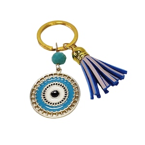 Blue evil eye keychain, Greek blue mati keychain, Protection keychain, Good luck charm keychain, Gift for her