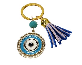 Blue evil eye keychain, Greek blue mati keychain, Protection keychain, Good luck charm keychain, Gift for her