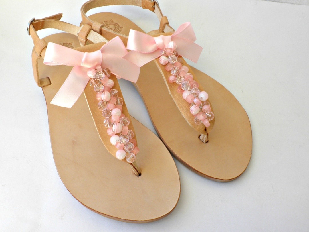 Wedding Leather Sandals Bridal Flats Bridesmaid Sandals
