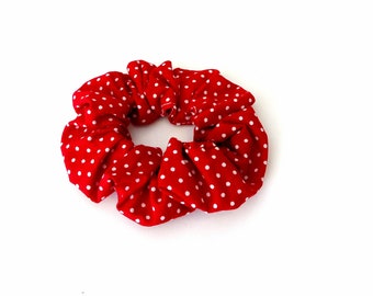 Red polka dot red rose scrunchies,Κόκκινο πουά λαστιχάκι για τα μαλλιά