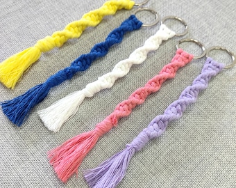 Macrame keychain, Boho macrame keychain, Macrame twist keychain, Blue boho keychain, Pink keychain, White keychain