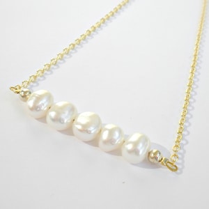 Wedding necklace - Freshwater pearl necklace - Gold chain bar necklace - Minimalist necklace - Bridesmaids gift -Pearls bar necklace
