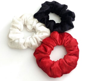 Black scrunchy, Red scrunchy, White velour scrunchy, Set of 3 scrunchies, Handmade velour scrunchies, Set 3 pack scrunchies, Gift for her