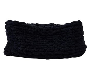 Black infinity neckwarmer, Handmade knitted scarf, Handmade neckwarmer, Soft black cowl, Knitted Wrap Around, Handknitted cowl