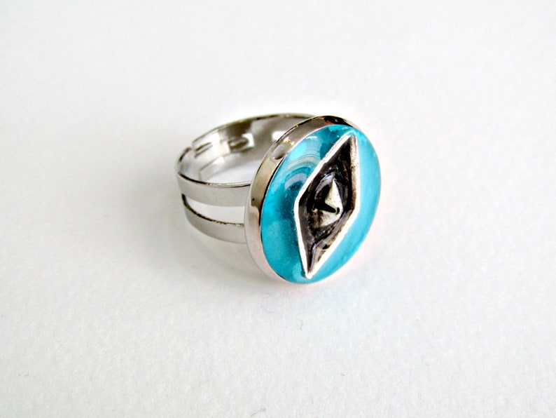 Blue ring Blue sea and boat ring Nautical ring Sea ring Round adjustable ring Blue turquoise ring Cocktail ring Gift for her