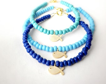 Tiny charm bracelets, Blue beaded bracelet, Dainty minimalist bracelet, Friendship bracelet, Delicate jewelry, Turquoise teal blue bracelet