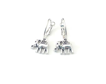 Σκουλαρίκια κρίκοι με ελεφαντάκια, Silver hoop earrings with elephants