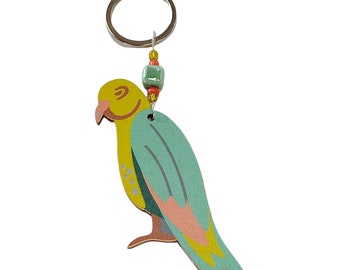 Wooden bird keychain, Parrot keychain, Nature keychain, Tassel keychain, Gift for girls