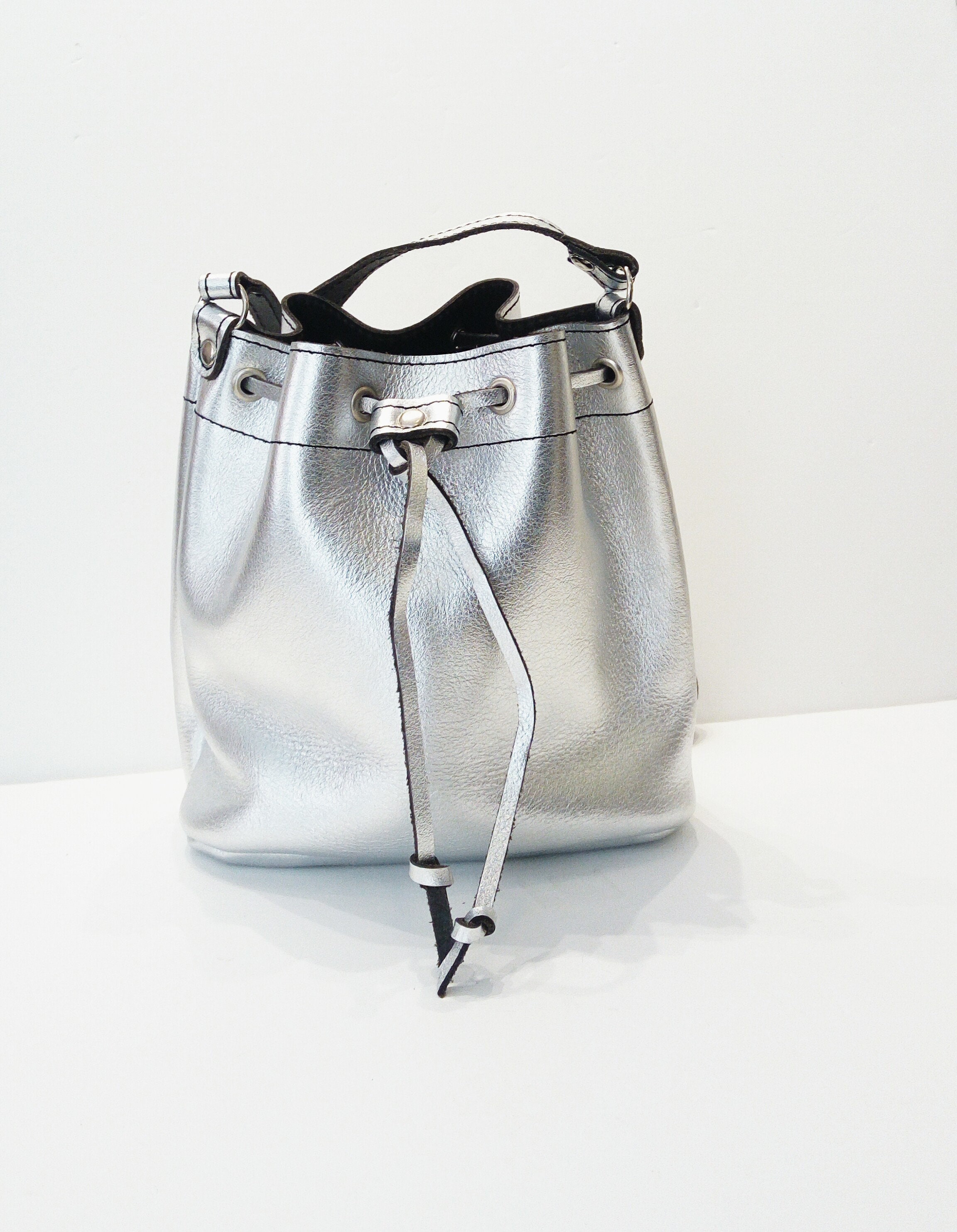 Silver top bucket bag
