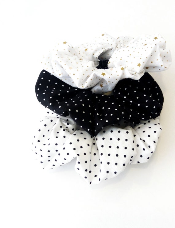 Set Scrunchies Black and White Polka Dot Handmade Cotton  display picture 3