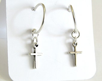 Σκουλαρίκια κρίκοι με σταυρό / Silver cross earring