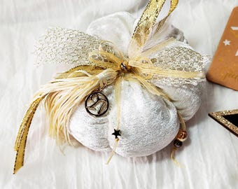 Velvet ivory pumpkin new year 2027 protection gift, Christmas ornament, New year Good luck ornament Home decor 2027