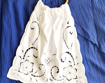 White vintage lace tote bag, Handmade bag with Greek upcycled old tablecloth