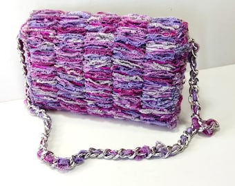 Xειροποίητη μωβ μικρή τσάντα ώμου