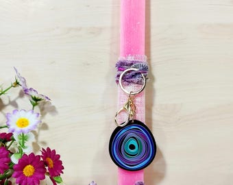 Pink Aromatic Easter Candle with Plexiglass Evil Eye Keychain, Orthodox Pascha Lambada