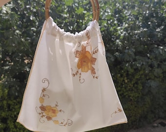 Upcycled Floral Doily Bag, Handmade vintage Greek old embroidered orange floral Handbag