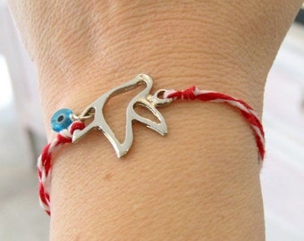 Βραχιόλι Μάρτης με μεταλλικό πουλάκι  ΒΜ10  /  Bracelet Martis silver bird with evil eye