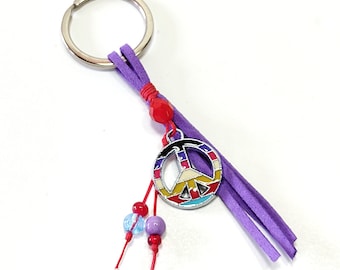 Μπρελόκ μωβ με το σήμα της ειρήνης , Purple keychain with peace sign