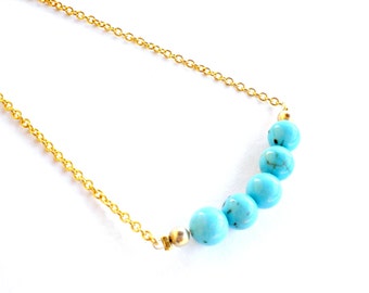 Turquoise necklace with gold plated chain - Dainty turquoise necklace  minimalist jewelry - Turquoise bar necklace -Summer layering necklace