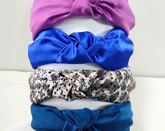 Satin knotted headband, Blue satin headband, Purple knot turban, Animal print Headbands for Women, Hair Band, Knotted Headband, Mom Gift