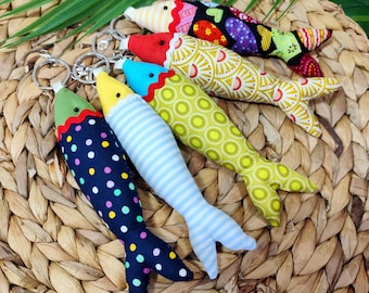 Handmade cotton fabric fish Sardines keychain
