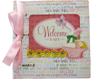 Girl newborn mini album, Baby shower girl party gift, New mom gift, Square 6x6 album, Premade photo book, New Grandma gift