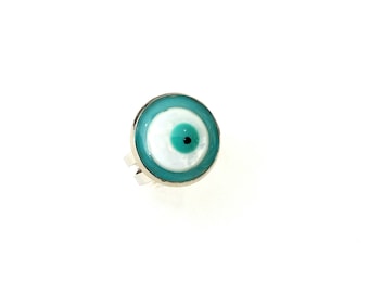 Δαχτυλίδι με χάντρα μάτι από φίλντισι / Blue adjustable ring with mother of pearl evil eye bead