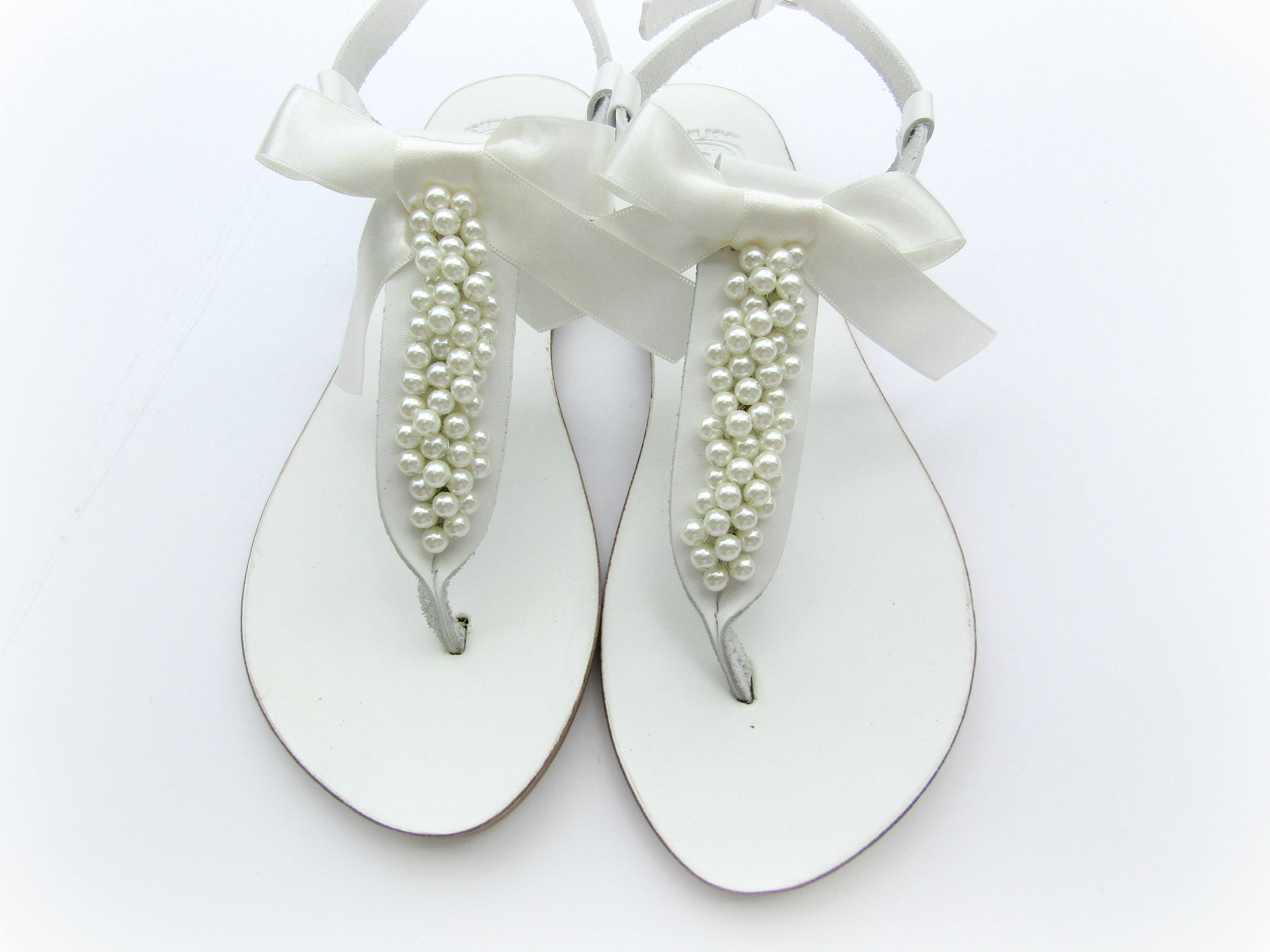 bridal white pearl flat sandals